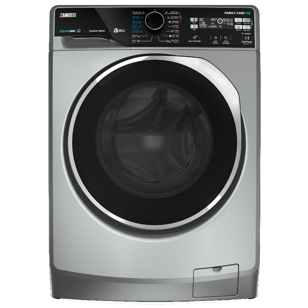 Zanussi Washing Machine 8 Kg Steam Max - Front load Lens Chrome Ring - Inverter Motor - Silver - ZWF8221SL8- 9458
