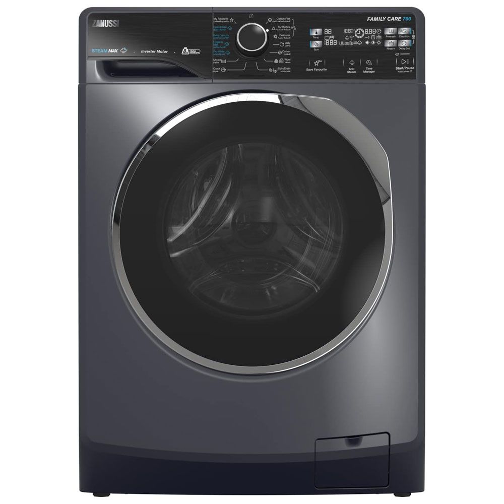 Zanussi Washing Machine 8 Kg Steam Max - Front load Lens - Inverter Motor - Dark Grey - ZWF8221DS7- 9460