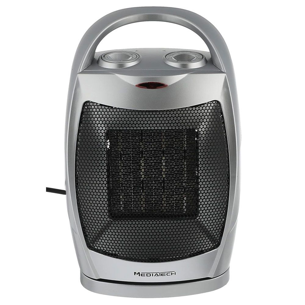 Media Tech Electric Ceramic Heater 1500 Watt - Safety Lock - Silver - MT-CH003