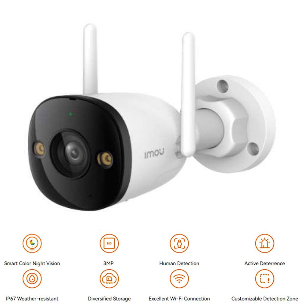 Imou 2E Secuirty Camera 3MP H.265 Bullet Wi-Fi Camera Full Color  Weatherproof - IPC-K3DP-3H0WF