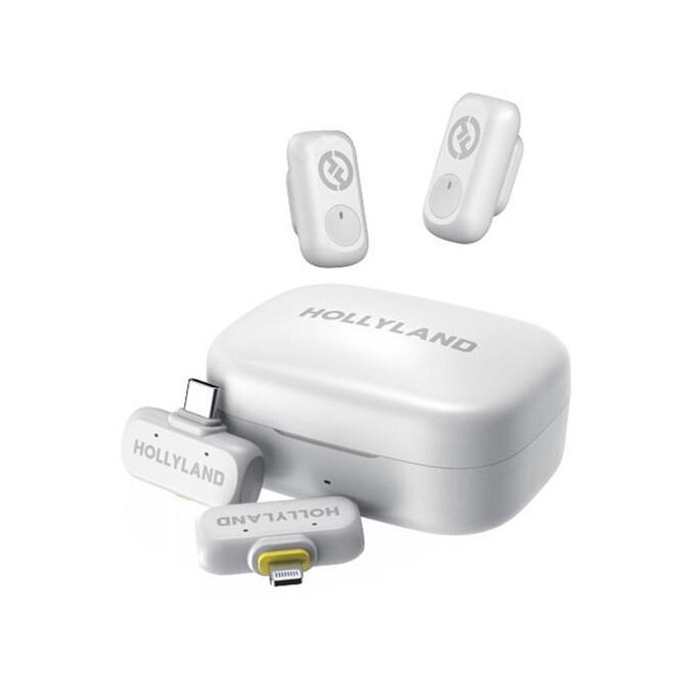 Hollyland Lark A1 Combo 2Person Wireless Microphone System With USB-C And Lightning Connector For Mobile Devices - White