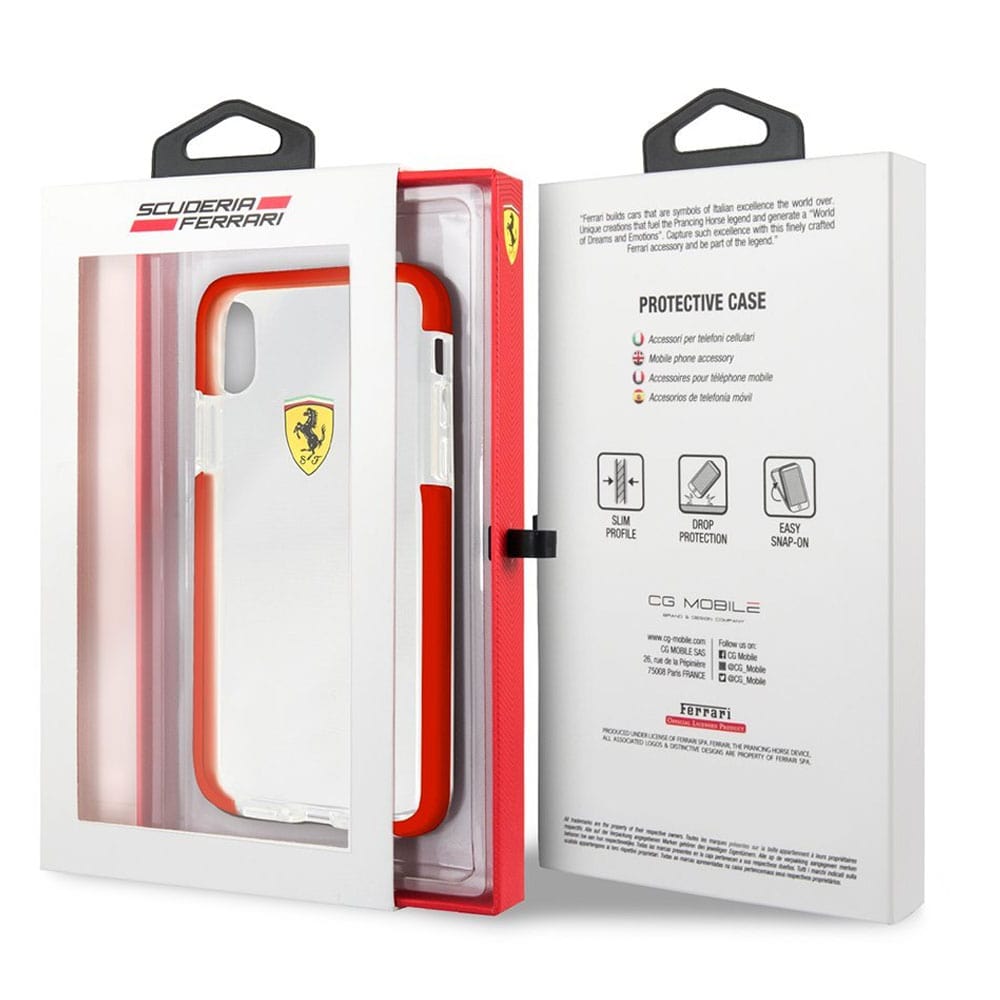 Ferrari iPhone X Shockproof Transparent Hard Cover - Red
